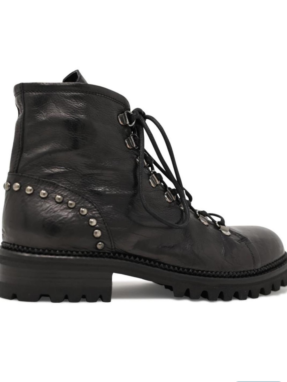 Ducanero Black Leather mid lace-up zip-up studded moto combat ankle boots sz 37